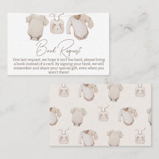 ベージュ赤ちゃん服ベビーシャワーブックリクエストの挿入 名刺 (正面/裏面)