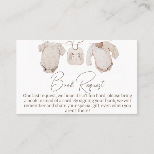 ベージュ赤ちゃん服ベビーシャワーブックリクエストの挿入 名刺 (正面)