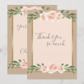 ベージュ赤面ピーチフローラロマンチックエレガント サンキューカード (正面/裏面)