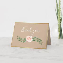 ベージュ赤面フローラエレガントロマンチックな緑 サンキューカード