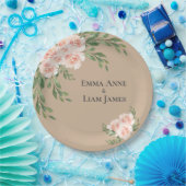 ベージュ赤面フローラロマンチックエレガント緑 ペーパープレート (パーティー)