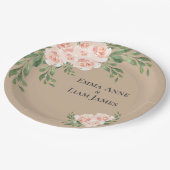 ベージュ赤面フローラロマンチックエレガント緑 ペーパープレート (アングル)