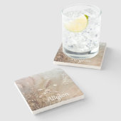 ベージュ赤面ボホフローラ ストーンコースター (横)