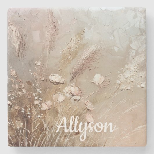 ベージュ赤面ボホフローラ ストーンコースター (正面)