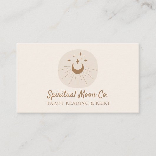 ベージュ赤面ムーンスターズスピリチュアル霊気読タロット 名刺 (正面)