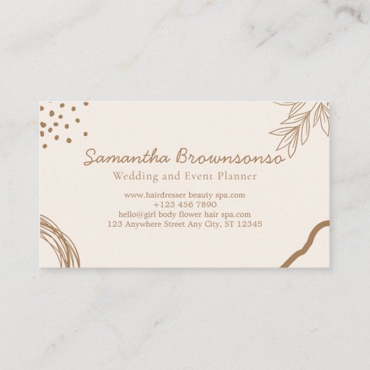 ベージュ赤面美しいカップルウェディングプランナー 名刺 (裏面)