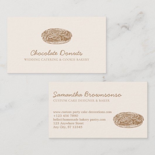 ベージュ赤面自家製チョコレートドーナツのロゴ 名刺 (正面/裏面)
