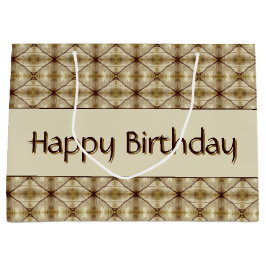 ベージュ金ゴールドとダークブラウンパターン（の模様が）ある ラージペーパーバッグ