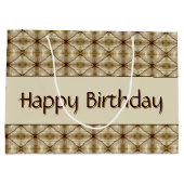 ベージュ金ゴールドとダークブラウンパターン（の模様が）ある ラージペーパーバッグ (裏面)