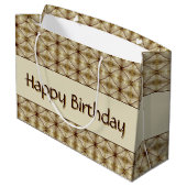 ベージュ金ゴールドとダークブラウンパターン（の模様が）ある ラージペーパーバッグ (裏面アングル)