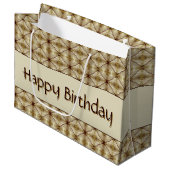 ベージュ金ゴールドとダークブラウンパターン（の模様が）ある ラージペーパーバッグ (正面アングル)