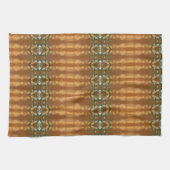 ベージュ金ゴールドとティール(緑がかった色)グリーン キッチンタオル (横)