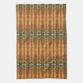 ベージュ金ゴールドとティール(緑がかった色)グリーン キッチンタオル (縦)