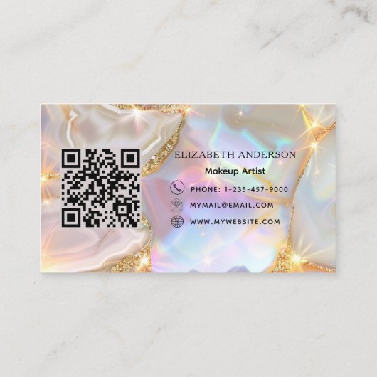ベージュ金ゴールドアグリゲート型ホログラフィックqrコード 名刺 (裏面)