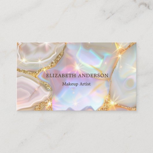 ベージュ金ゴールドアグリゲート型ホログラフィックqrコード 名刺 (正面)