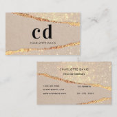 ベージュ金ゴールドアゲイト大理石モノグラムイニシャル 名刺 (正面/裏面)