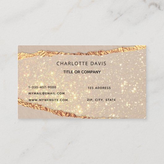 ベージュ金ゴールドアゲイト大理石モノグラムイニシャル 名刺 (裏面)