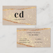 ベージュ金ゴールドアゲイト大理石モノグラムイニシャル 名刺 (正面/裏面)