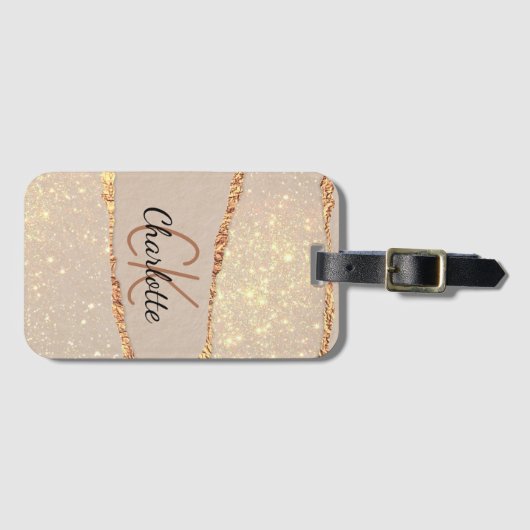ベージュ金ゴールドアゲイト大理石モノグラム贅沢 ラゲッジタグ (正面横)