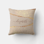 ベージュ金ゴールドアゲート大理石名スクリプト クッション (裏面)
