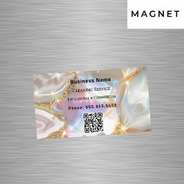 ベージュ金ゴールドアゲート自筆型QRコード マグネット名刺