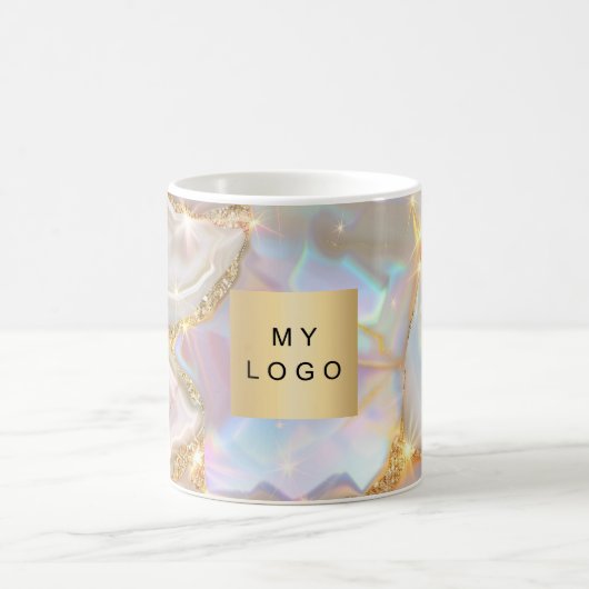 ベージュ金ゴールドアゲート自筆業ロゴ コーヒーマグカップ (中央)