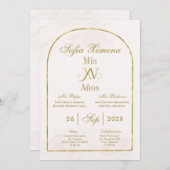 ベージュ金ゴールドアーチキンセアニラ 招待状 (正面/裏面)