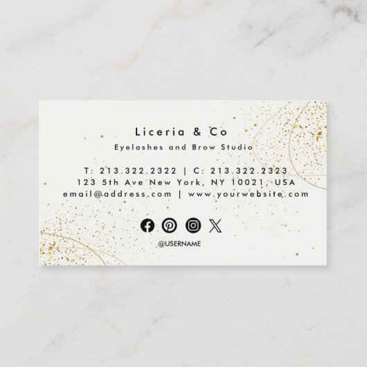 ベージュ金ゴールドエステティックラッシュアンドブロースタジオビジネス 名刺 (裏面)