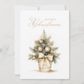 ベージュ金ゴールドクリスマスツリーの水の色のカスタム写真 シーズンカード (正面)