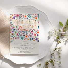 ベージュ金ゴールドタイポグラフィ結婚フローラリハーサル 招待状