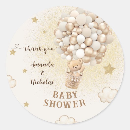 ベージュ金ゴールドテディベア赤ちゃん感謝していシャワーあなた ラウンドシール (正面)
