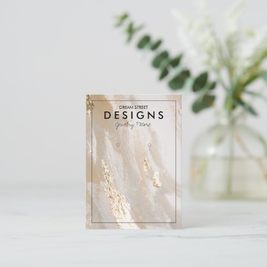 ベージュ金ゴールドトレンディーイヤリング表示カード 名刺 (スタンド正面)