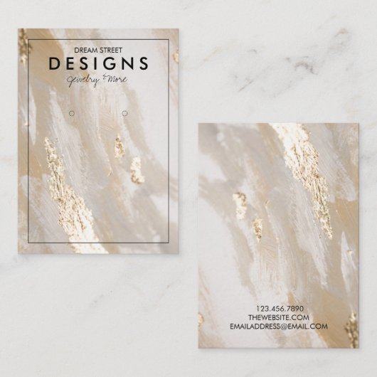 ベージュ金ゴールドトレンディーイヤリング表示カード 名刺 (正面/裏面)