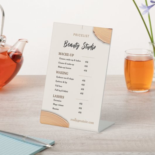 ベージュ金ゴールドミニマル美学サロン価格表 台座サイン (インサイチュ)