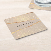 ベージュ金ゴールドモダン名 スクエアペーパーコースター (アングル)