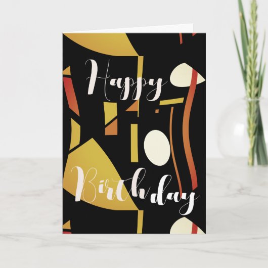 ベージュ金ゴールドラストオンブラック抽象芸術誕生日 カード (正面)