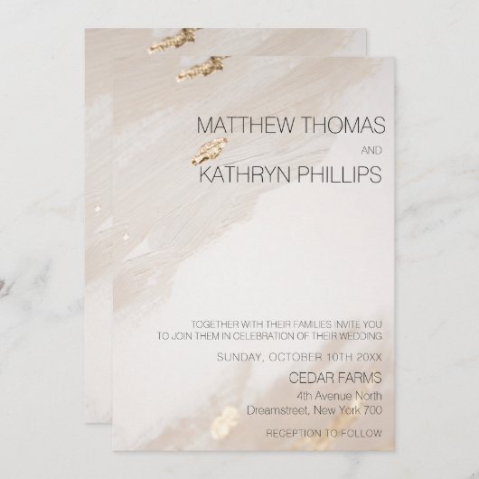 ベージュ金ゴールドヴィンテージウェディング招待状 招待状 (正面/裏面)