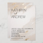 ベージュ金ゴールドヴィンテージウェディング招待状 招待状 (正面/裏面)