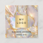 ベージュ金ゴールド合成ホログラフィックフォトqrコードロゴ スクエア名刺 (正面)