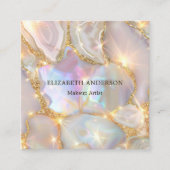 ベージュ金ゴールド合成ホログラフィックフォトqrコード スクエア名刺 (正面)