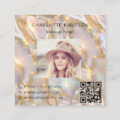 ベージュ金ゴールド合成ホログラフィックフォトqrコード スクエア名刺 (裏面)