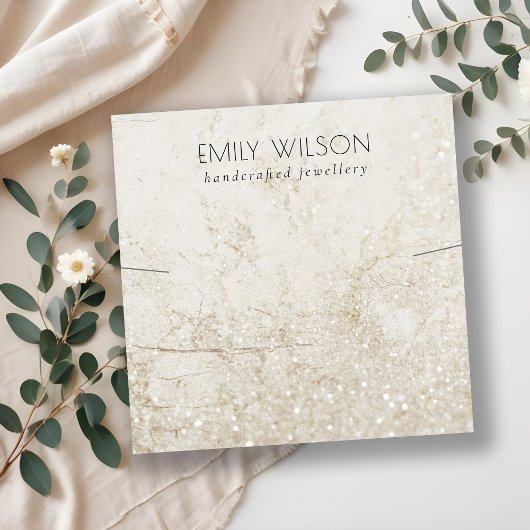 ベージュ金ゴールド大理石グリッターネックレスバンドテンプレート スクエア名刺