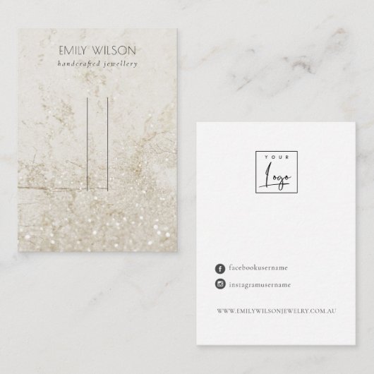 ベージュ金ゴールド大理石グリッターヘアクリップピン表示 名刺 (正面/裏面)