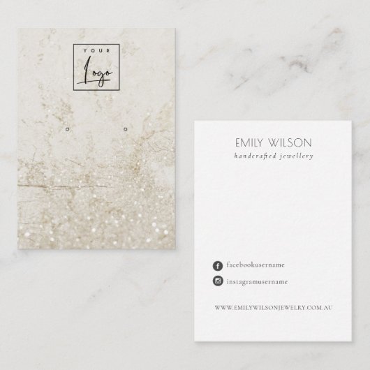 ベージュ金ゴールド大理石スタッドイヤリングロゴの表示 名刺 (正面/裏面)