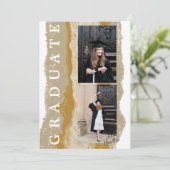 ベージュ金ゴールド大理石卒業発表カード 招待状 (スタンド正面)