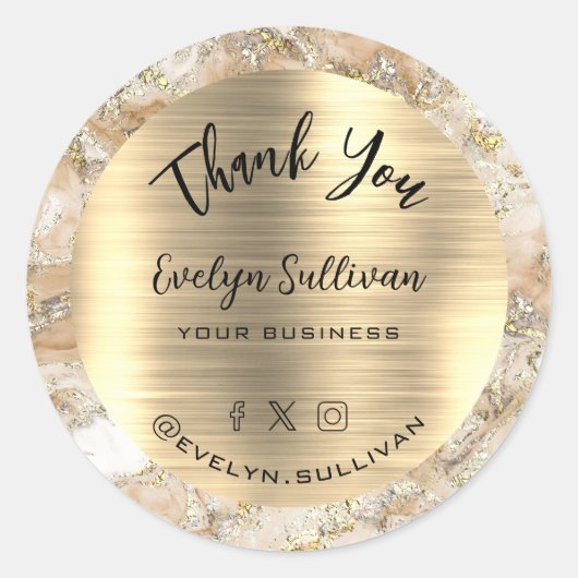 ベージュ金ゴールド流体大理石ありがとう ラウンドシール (正面)