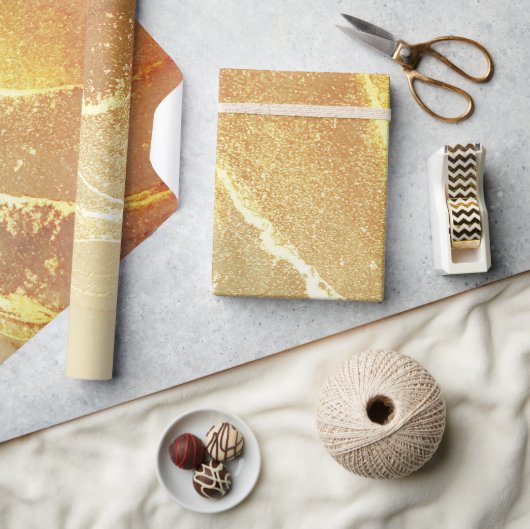 ベージュ金ゴールド黄抽象芸術 ラッピングペーパー (クラフト)