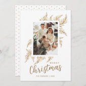 ベージュ離れ金ゴールド家族の写真メリークリスマスカード シーズンカード (正面/裏面)