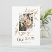 ベージュ離れ金ゴールド家族の写真メリークリスマスカード シーズンカード (スタンド正面)