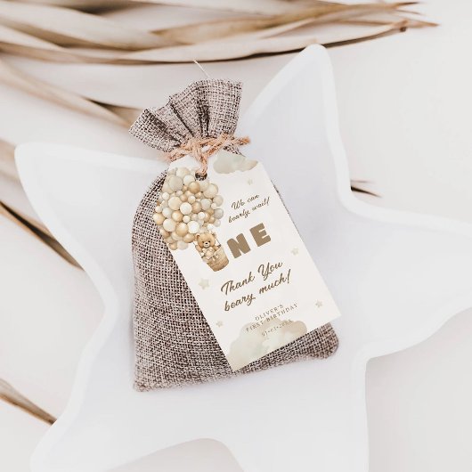 ベージュ風船 テディベア 赤ちゃん 1歳誕生日 お礼 ギフトタグ